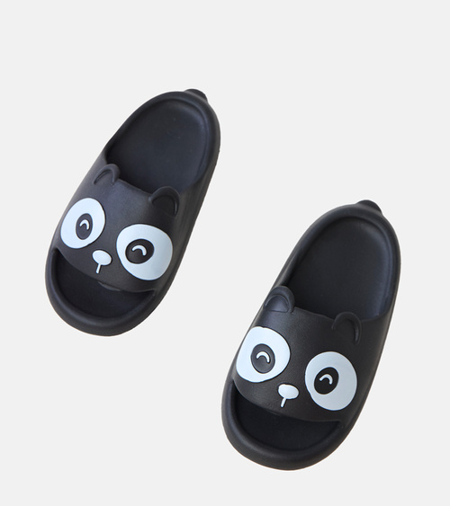 Juodi vaikiški šlepetės su pandos motyvu Ketti