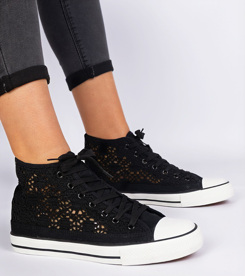 Juodi moteriški ažūriniai sportbačiai Lesli