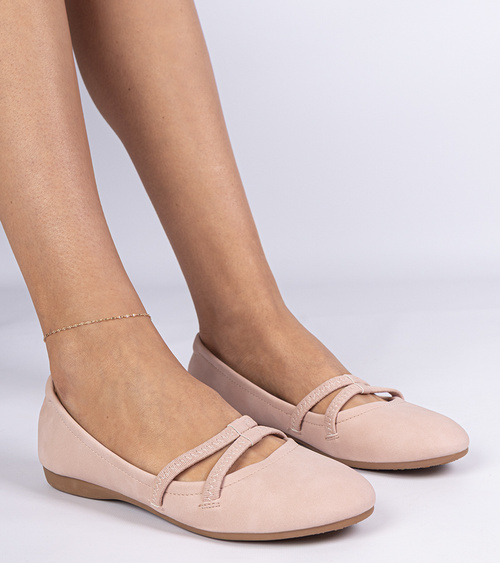 Rožiniai moteriški baleriniai bateliai iš matinės ekoodinės Baronna