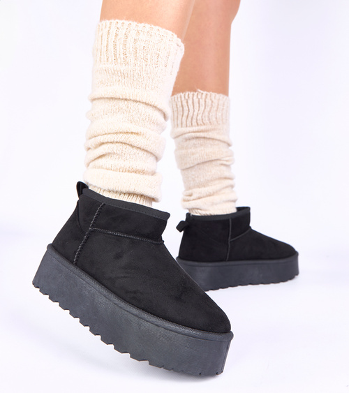 Juodi auliniai sniego batai ant platformos su kailio pašiltinimu Mouna