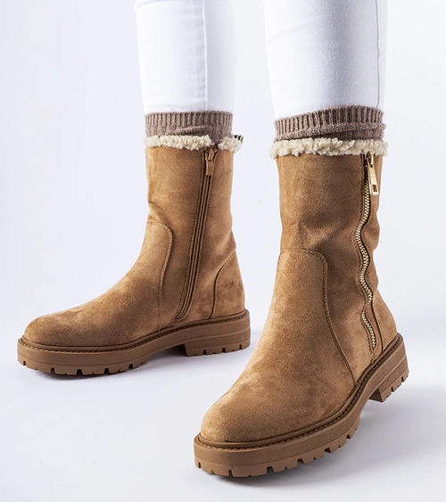 Smėlio spalvos pašiltinti auliniai batai su užtrauktuku Sunnyslope