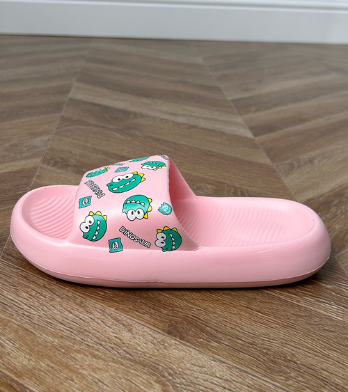 Rožinės vaikiškos šlepetės su Dino atspaudu