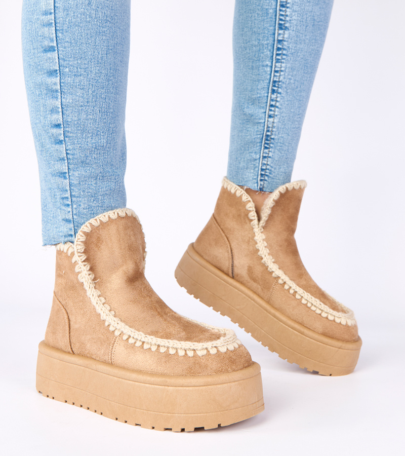 Tamsiai smėlio spalvos sniego batai ant platformos su dekoratyviniu siuvinėjimu Alwena