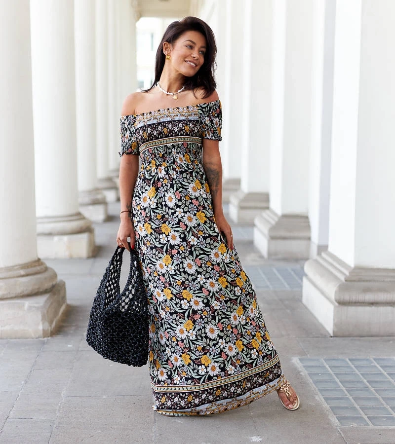 Juoda raštuota suknelė Delfino