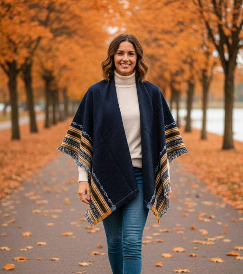 Tamsiai mėlynas šalikas su Rio puošyba