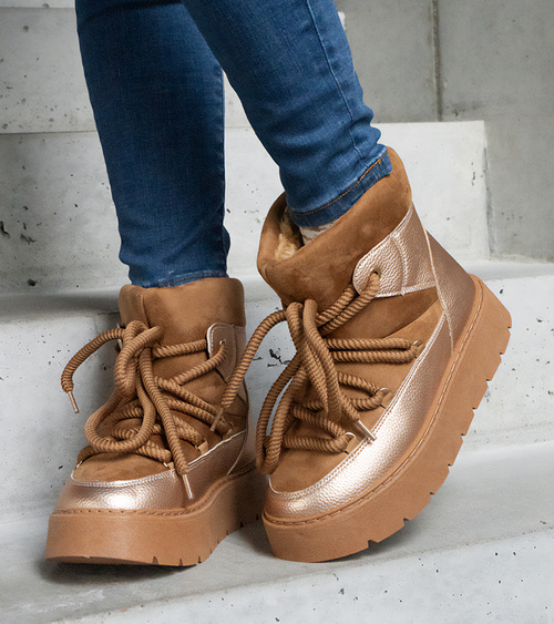 Rudi platforminiai sniego batai su kailiu Sapphi