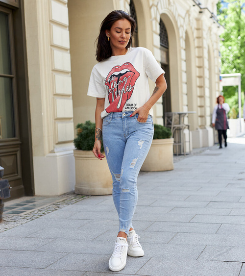 Mėlyni aptempti džinsai su nutrinimais Carrara