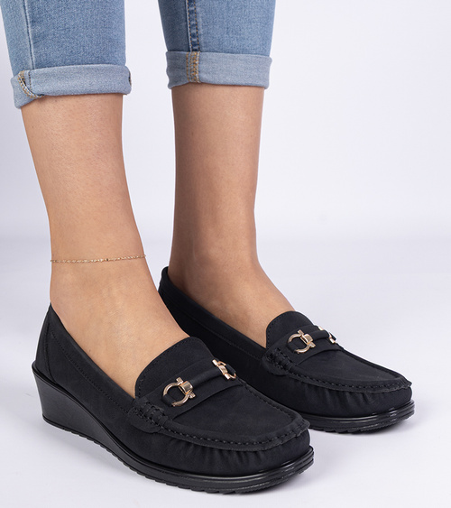 Juodi moteriški mokasinai ant platformos Sameri