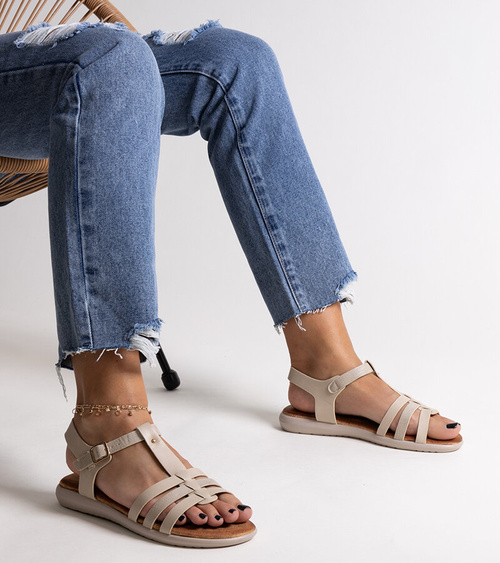 Balti ekologiškos odos sandalai Grimalda