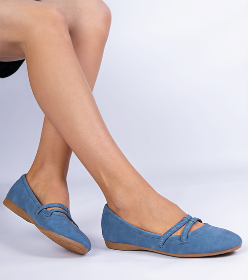 Mėlynos moteriškos matinės eko odos balerinos Baronna