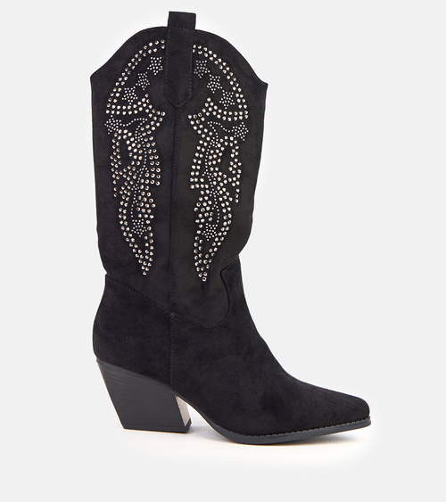 Juodi žemi kulniukai kaubojiški batai su cirkoniais Masura