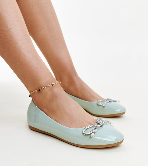 Žalios lakuotos balerinos su dekoratyviu kaspinu Totani