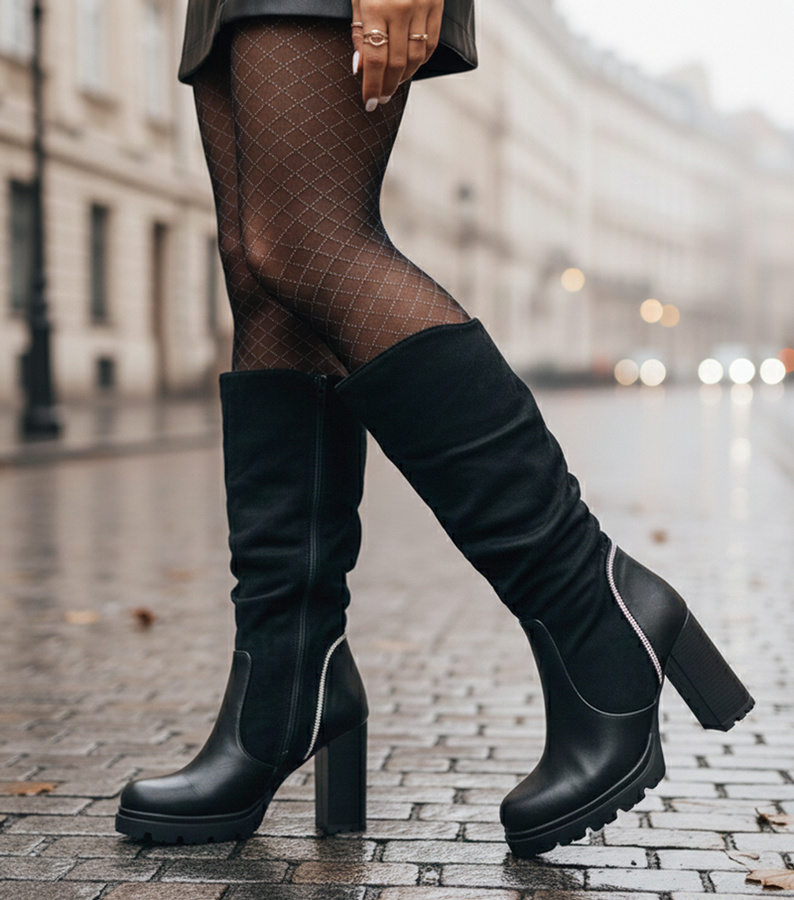 Juodi auliniai batai su kulnu, puošti cirkoniais Simreta