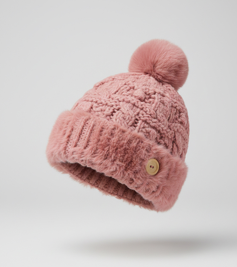 Rožinė kepurė su kailiu Danna