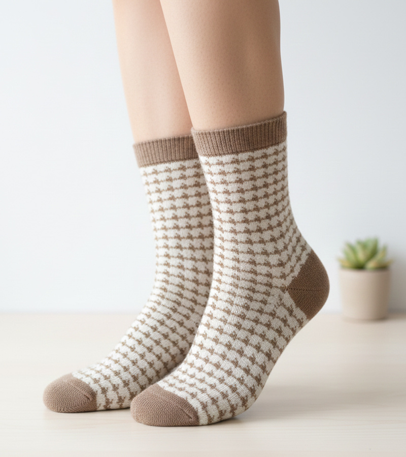 Smėlio spalvos eglute raštuotos kojinės Sella