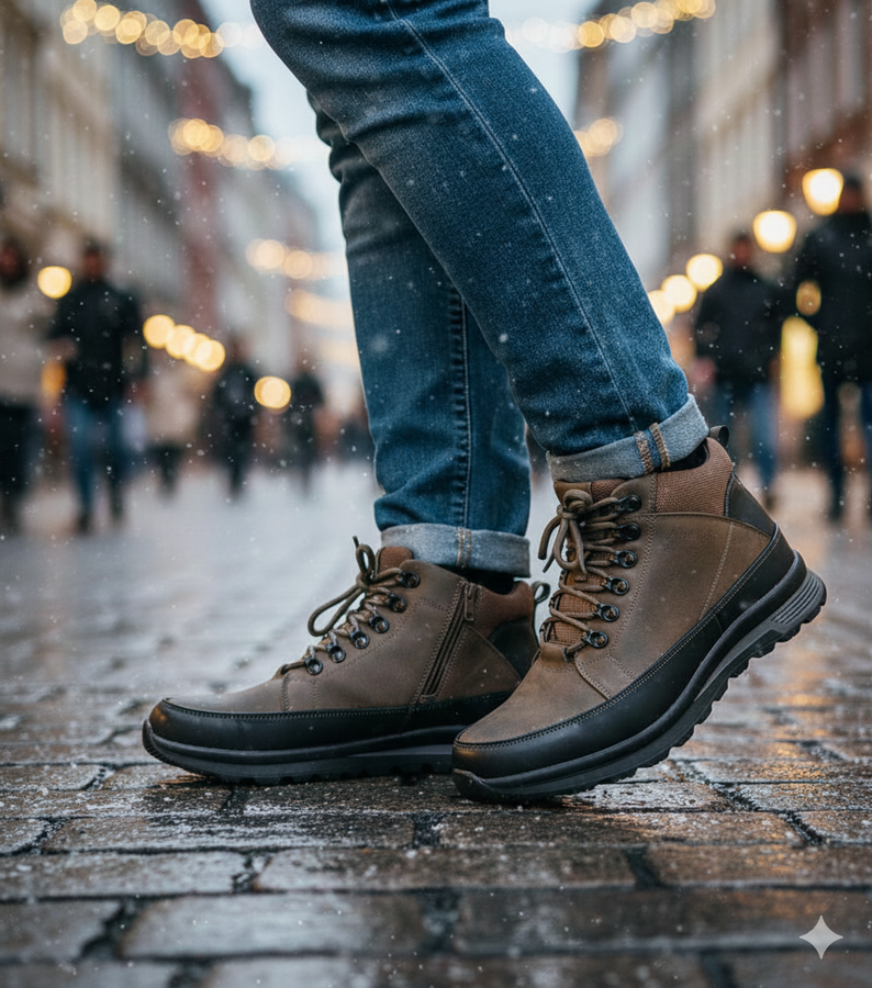 Pilki vyriški auliniai batai su kailio pašiltinimu ant platformos Paul