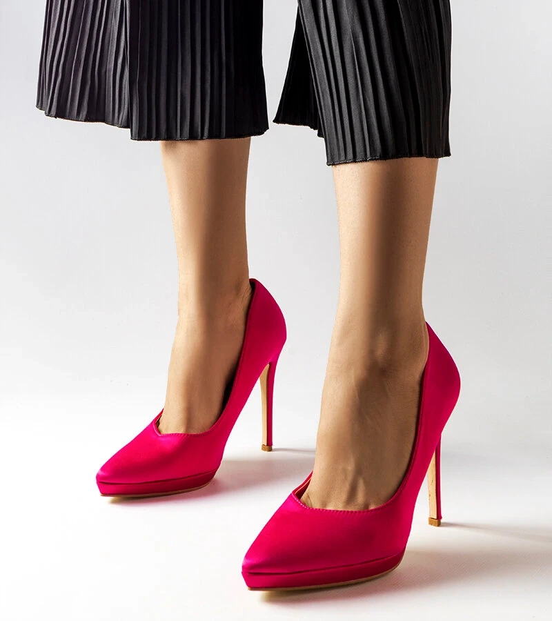 Moteriški rožiniai satininiai aukštakulniai Slije