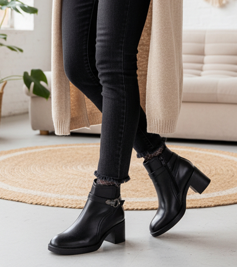 Juodi aulinukai ant storių kulnų su puošnia sagtimi Sanada