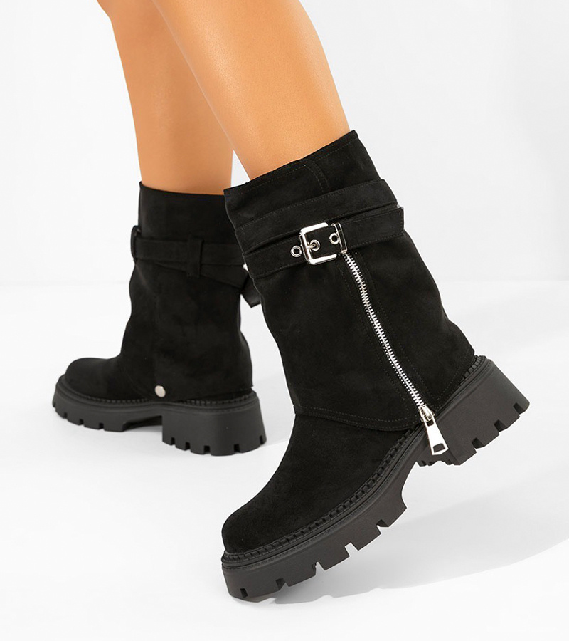 Juodi aulinukai su nuimamu aulu ir dekoratyviniu užtrauktuku Edna