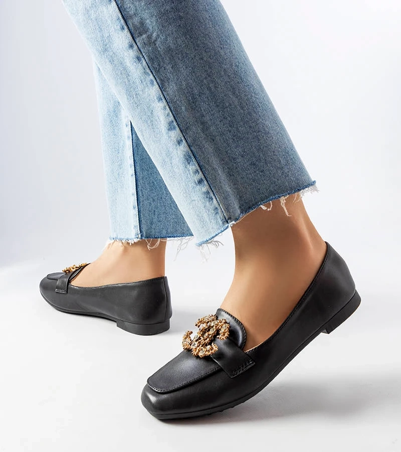 Juodi moteriški odiniai mokasinai su cirkoniais Neuer