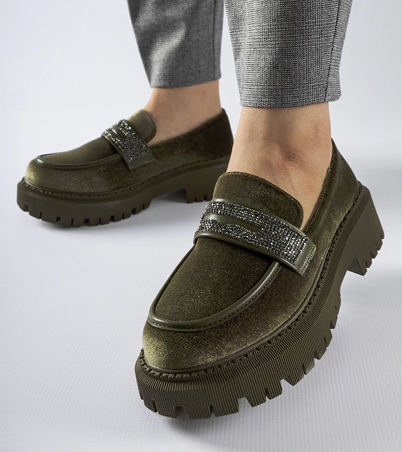 Žalios mokasinės su cirkoniais Longuelo