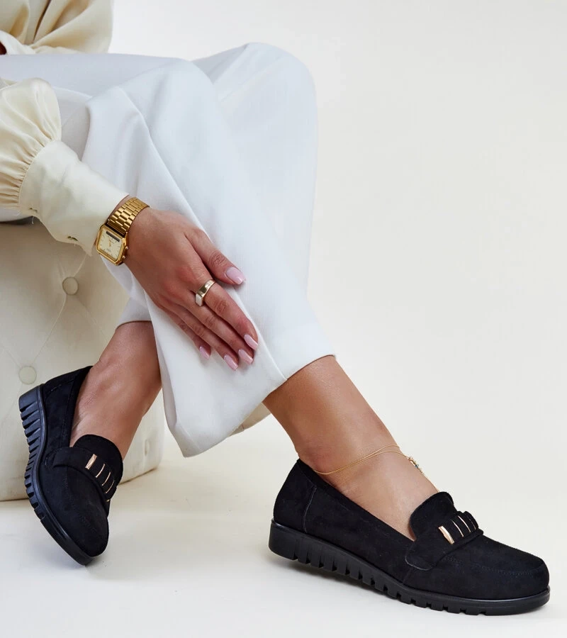 Juodi mokasinai su dekoratyvine juostele Marlisa