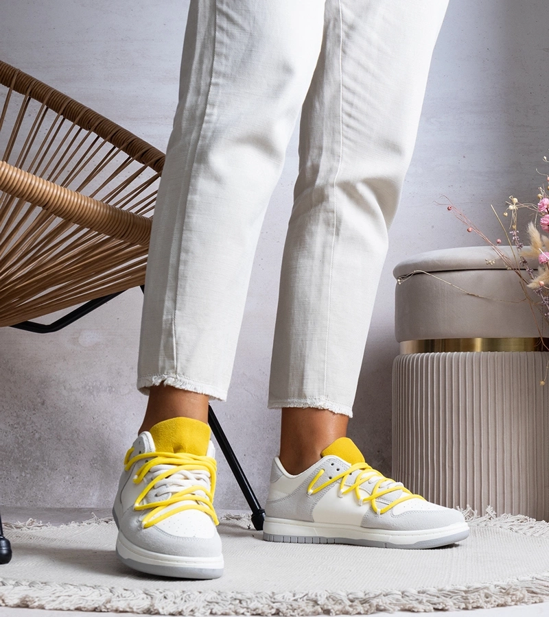 Pilki moteriški sportiniai batai su geltonais raišteliais Arcobaleno