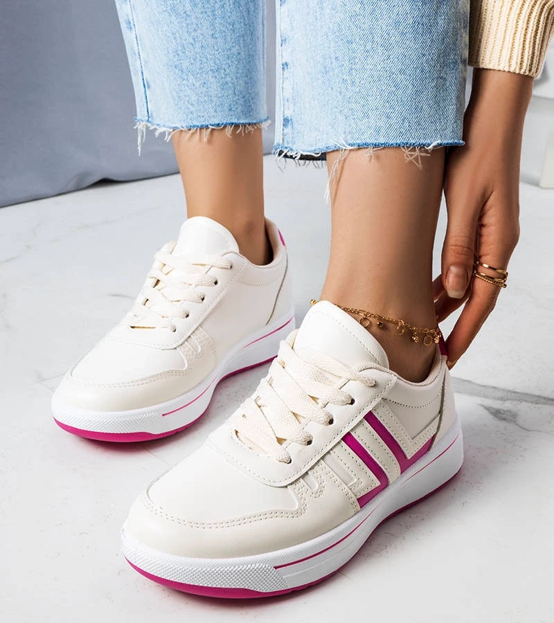 Kreminiai sportiniai bateliai su rožiniais intarpais Olympia