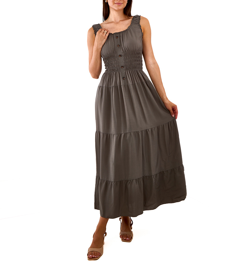 Tamsiai žalia suknelė su klostėmis Atiye